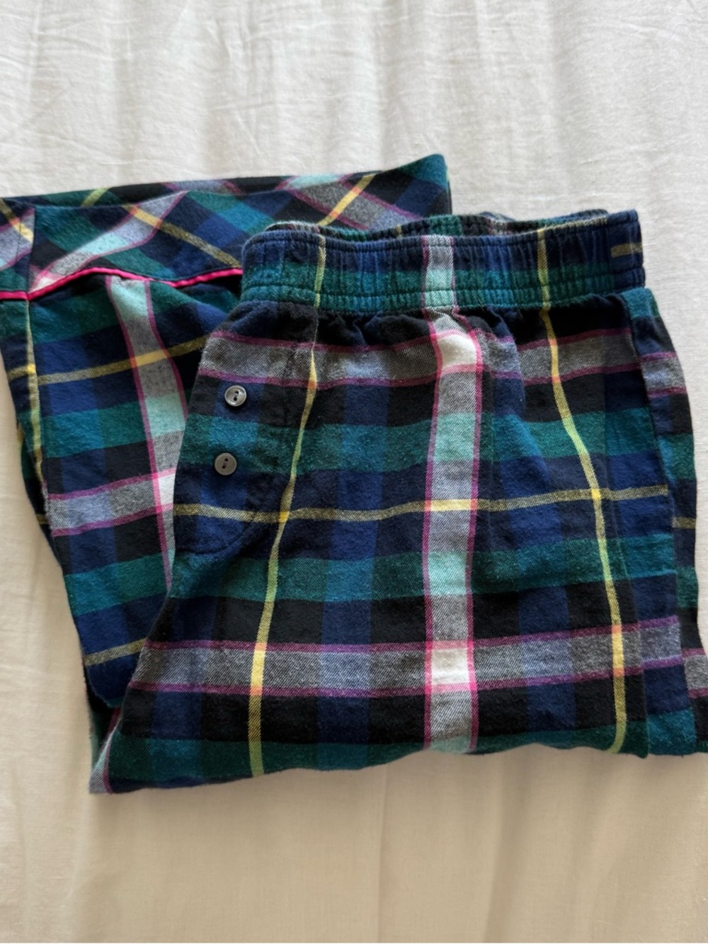 Plaid Flannel Pajama Pants - Navy, Green & Pink